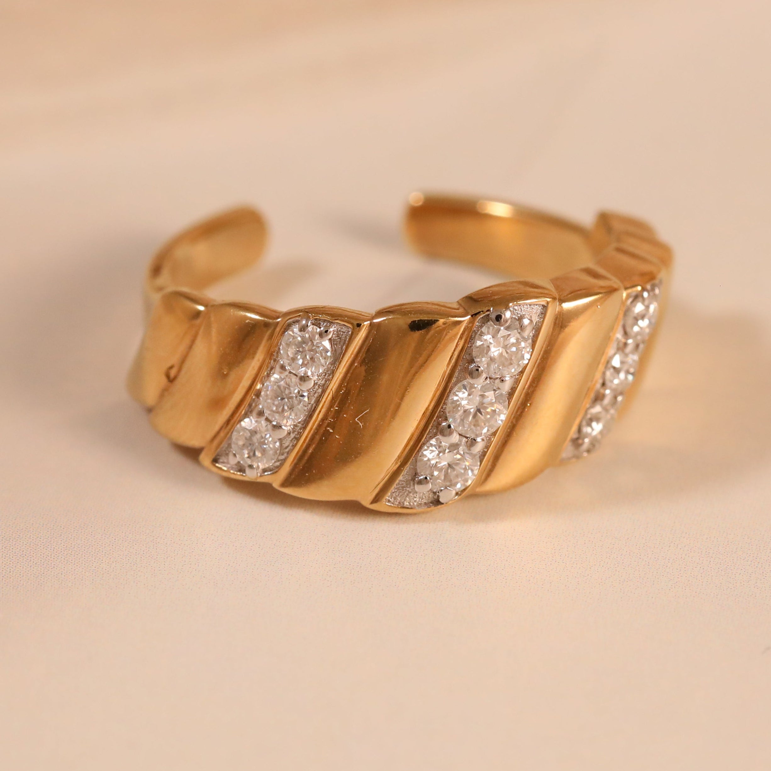 Gold-Plated Adjustable Monzonite Diamond Ring