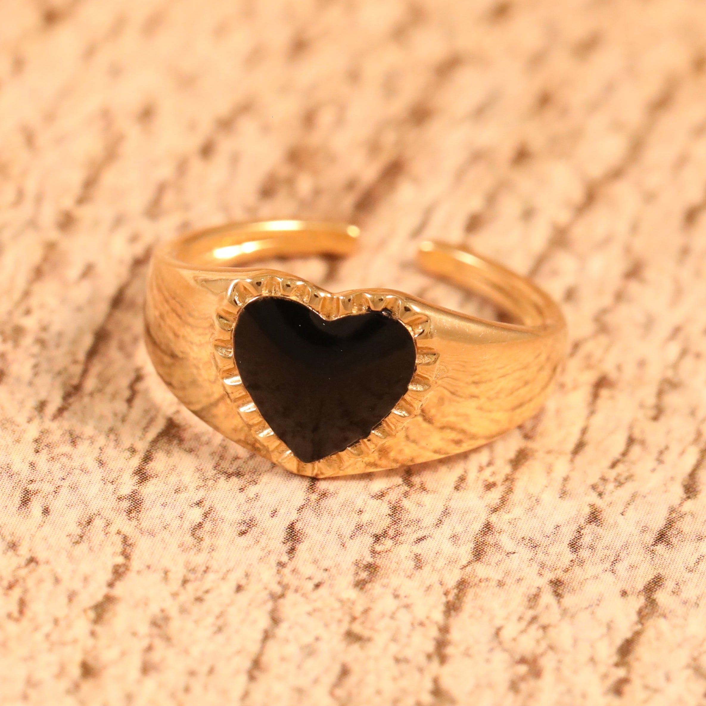 Black Enamel Heart Ring