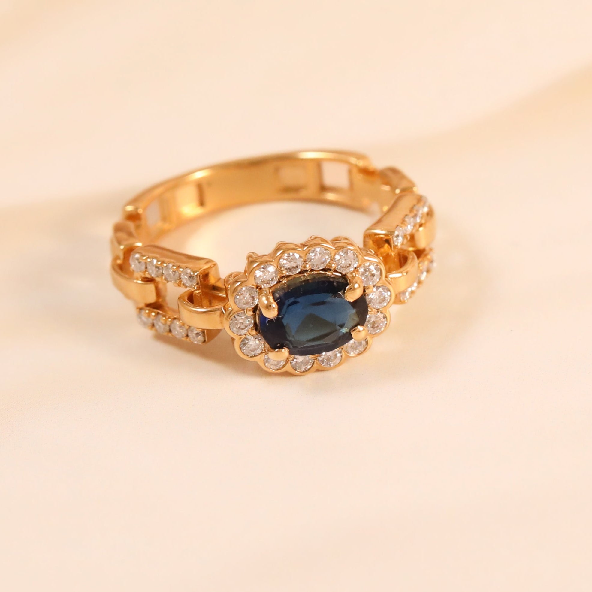 Blue Oval Stone Statement Chain Ring