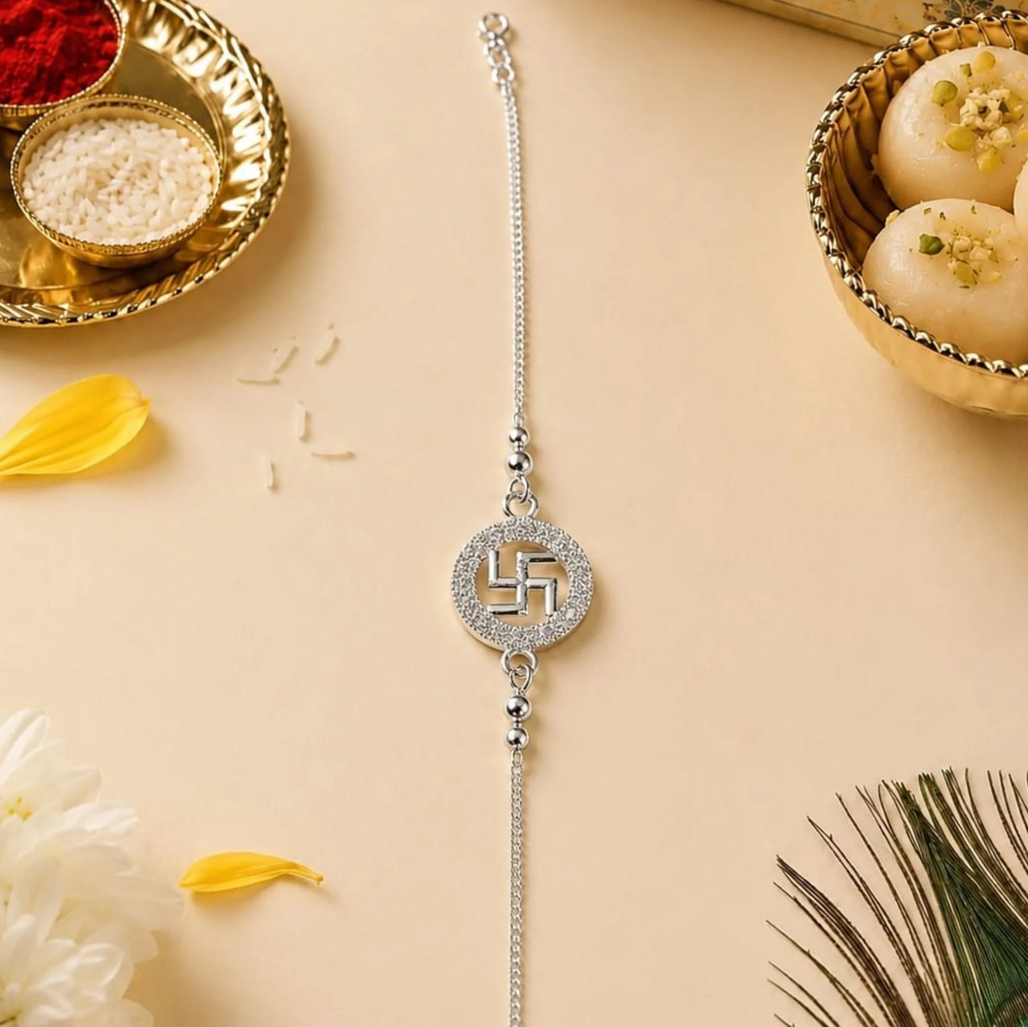 Shubh Swastik Silver Rakhi