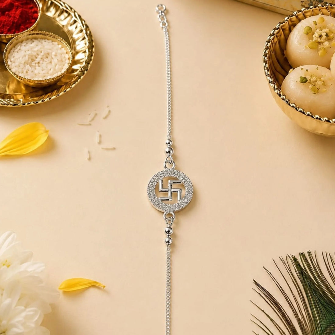 Shubh Swastik Silver Rakhi
