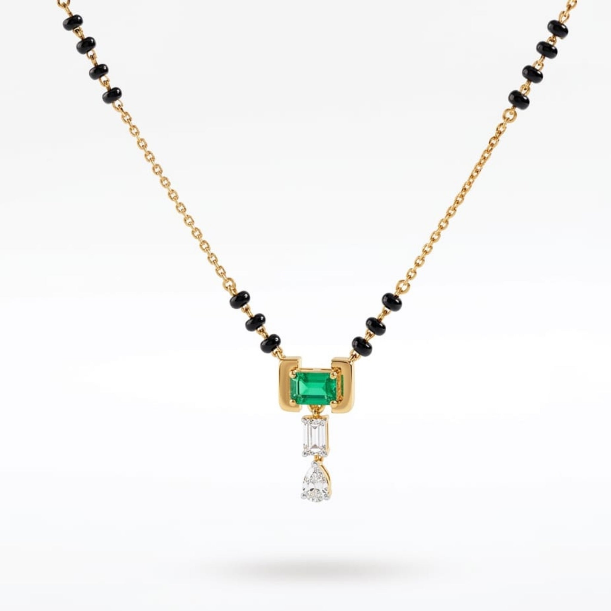 Green Emerald Mangalsutra | Gold Vermeil