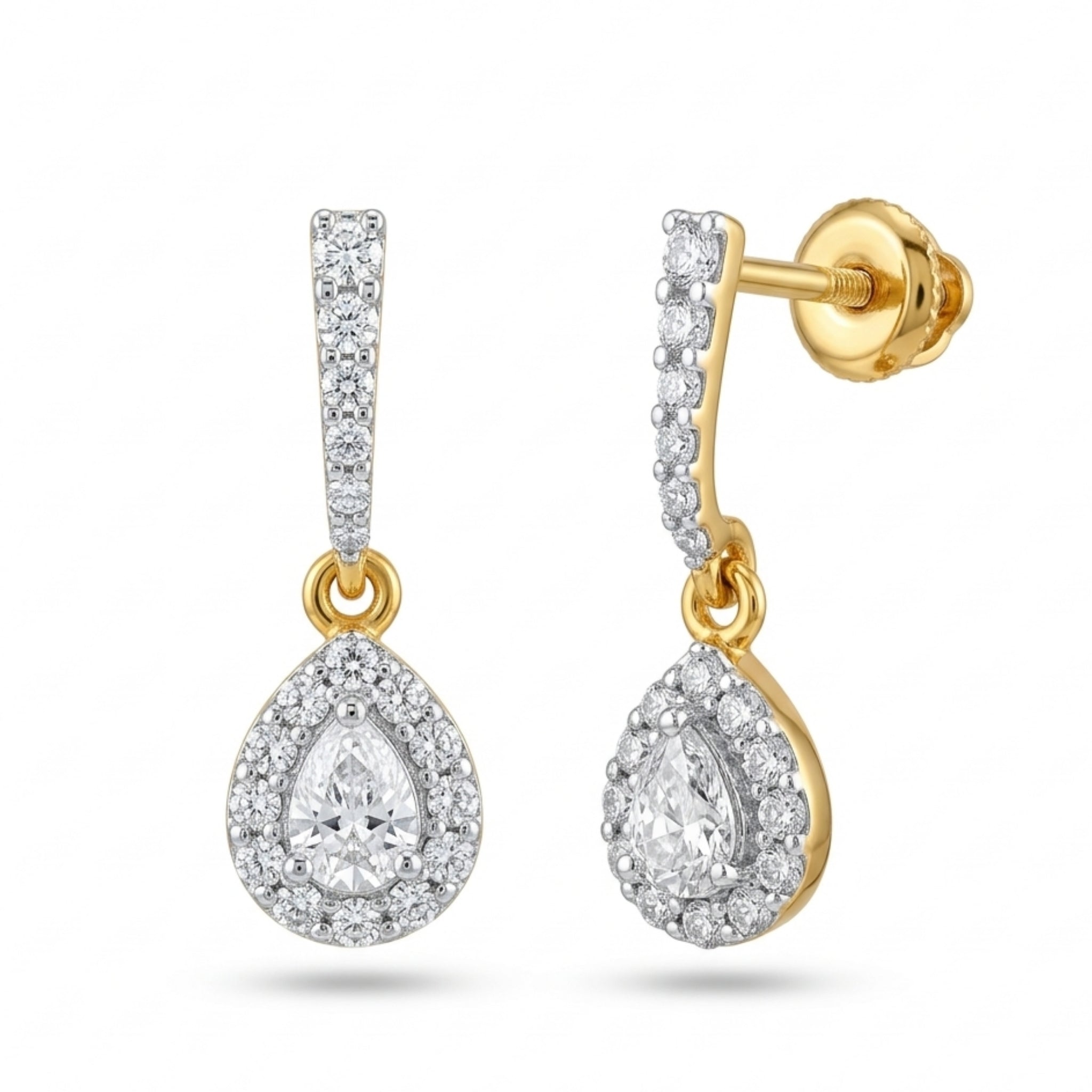 Pear Halo Drop Earrings | Gold Vermeil