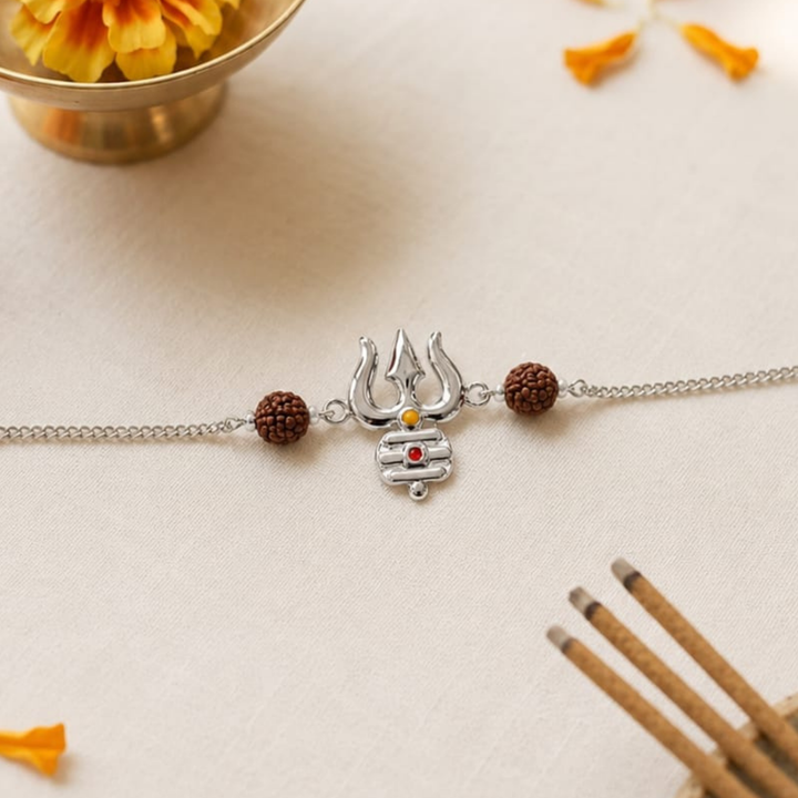 Mahadev Trishul & Rudraksha 925 Silver Rakhi