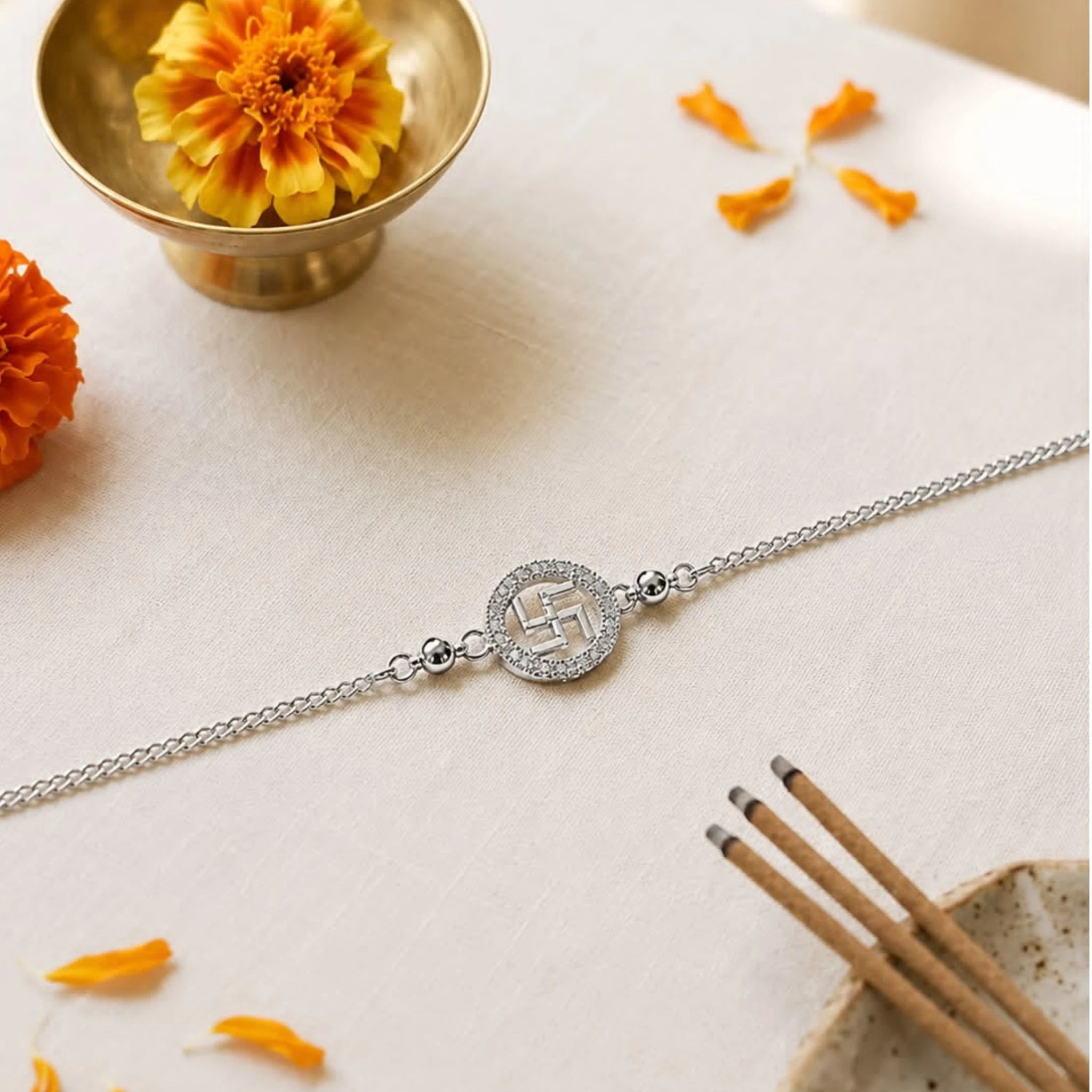 Shubh Swastik Silver Rakhi