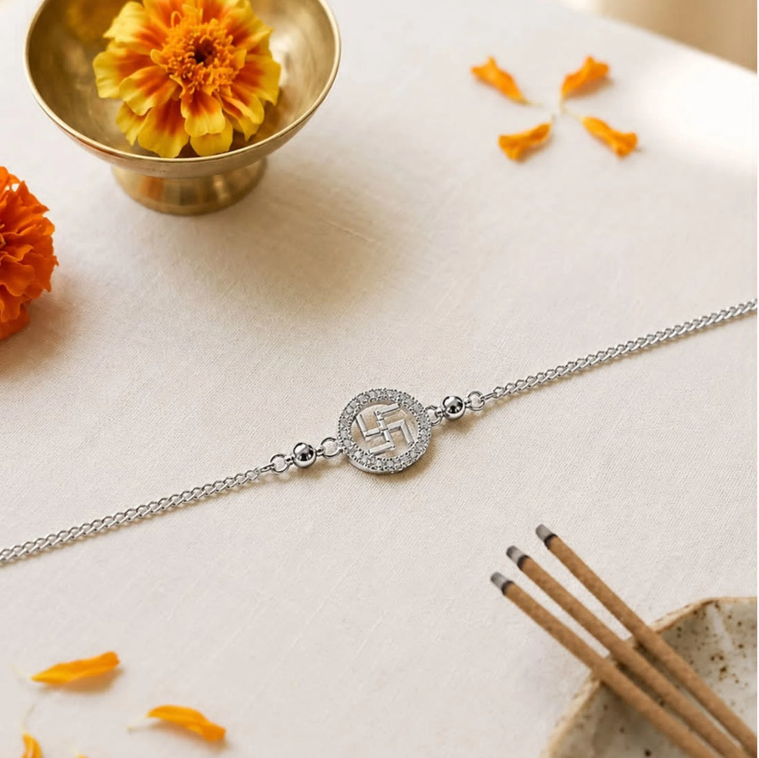 Shubh Swastik Silver Rakhi