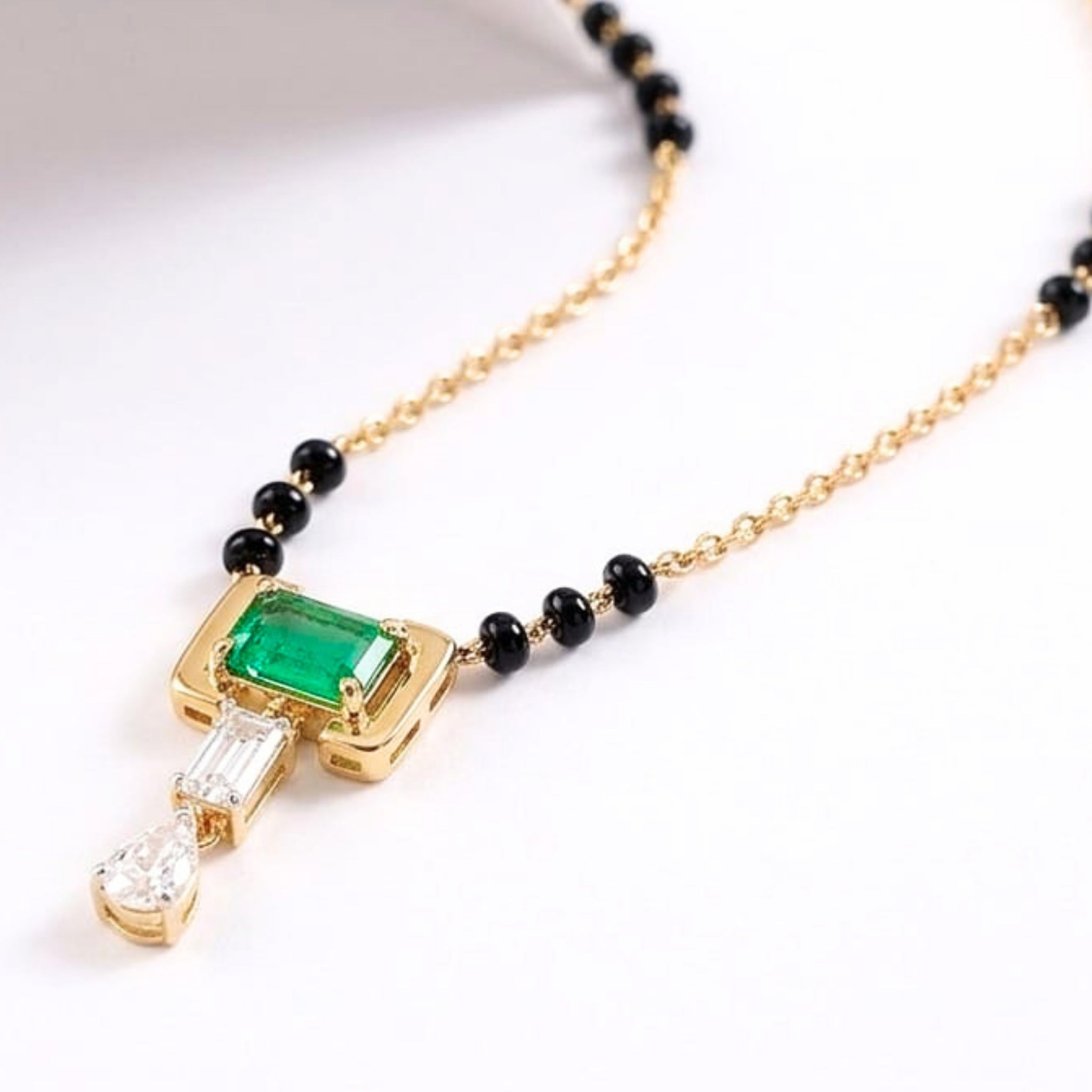 Green Emerald Mangalsutra | Gold Vermeil