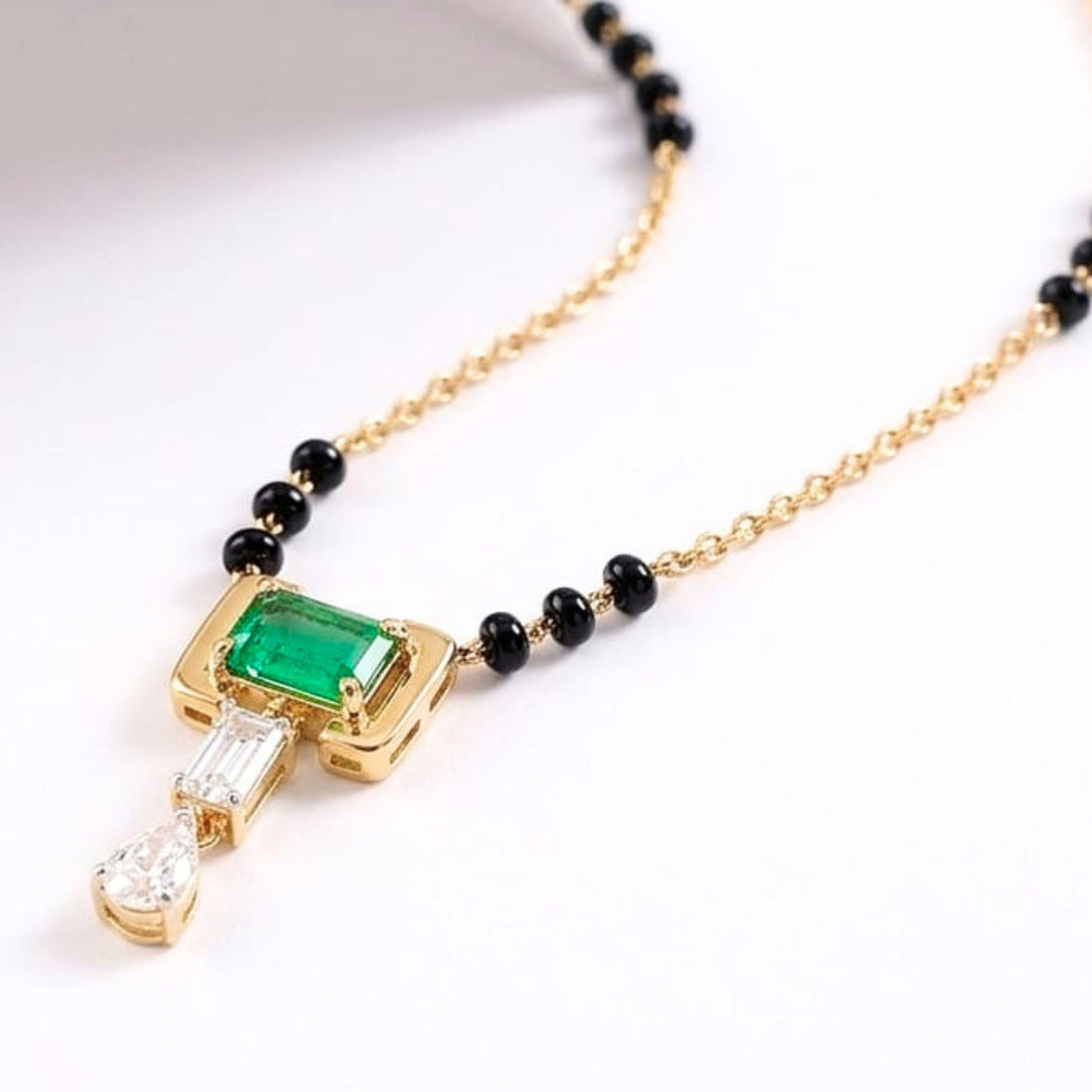 Green Emerald Mangalsutra | Gold Vermeil