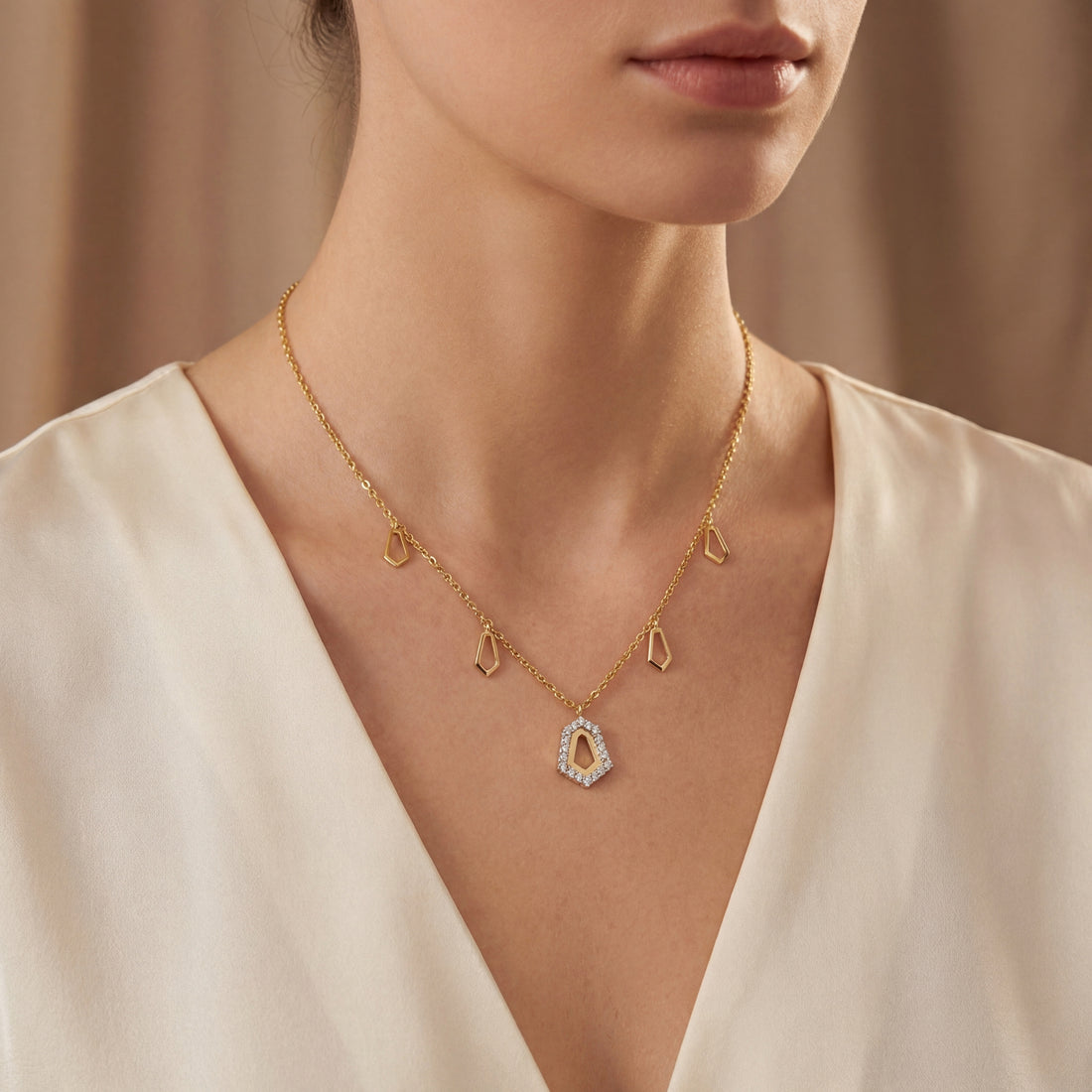 Geometric Diamond charm Necklace