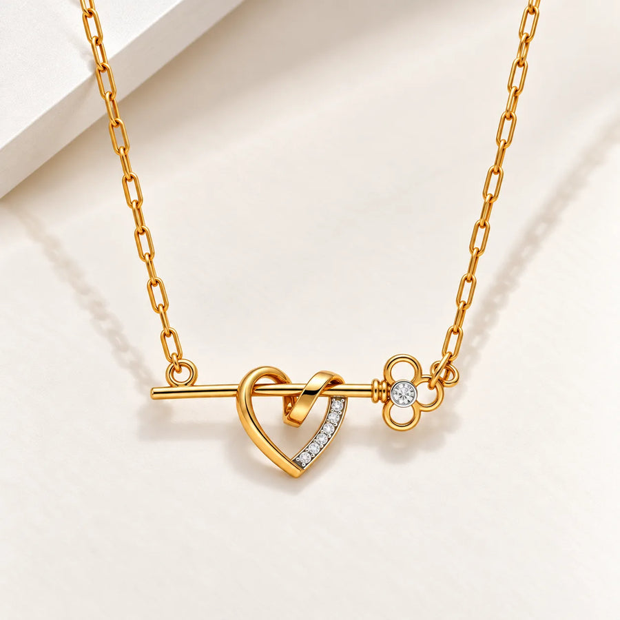 Heart & Key Pendant | Gold Plated