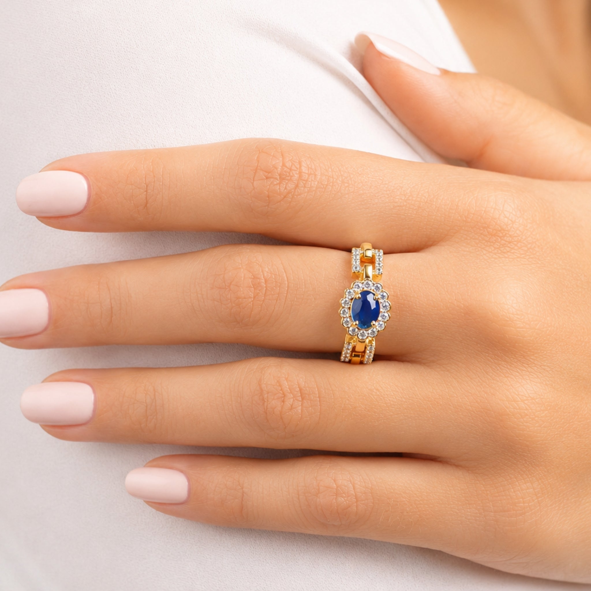 Blue Oval Stone Statement Chain Ring