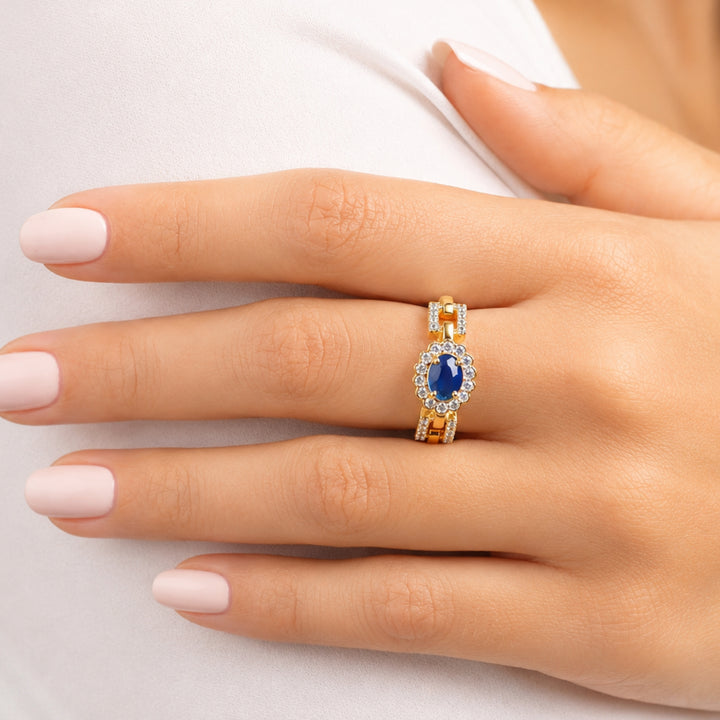 Blue Oval Stone Statement Chain Ring