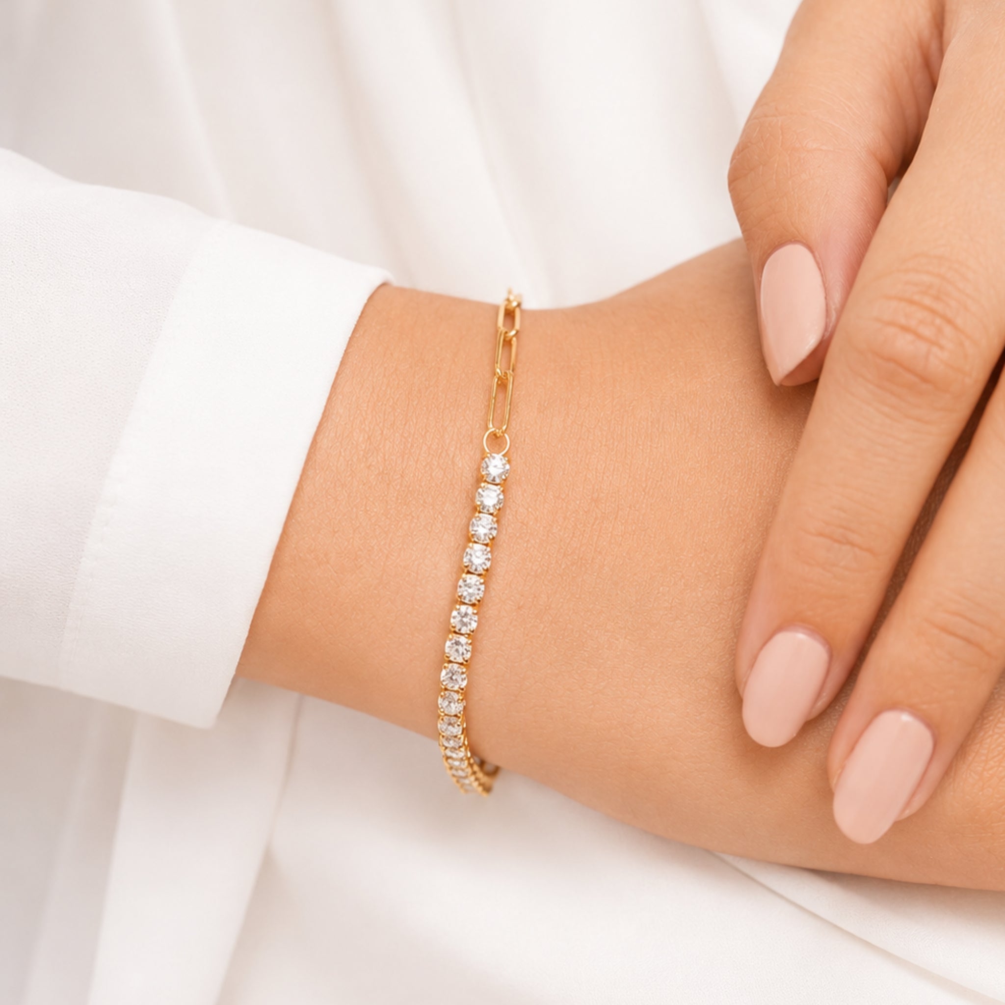 White Tennis Paperclip Bracelet