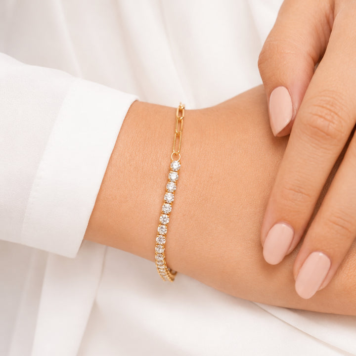 White Tennis Paperclip Bracelet