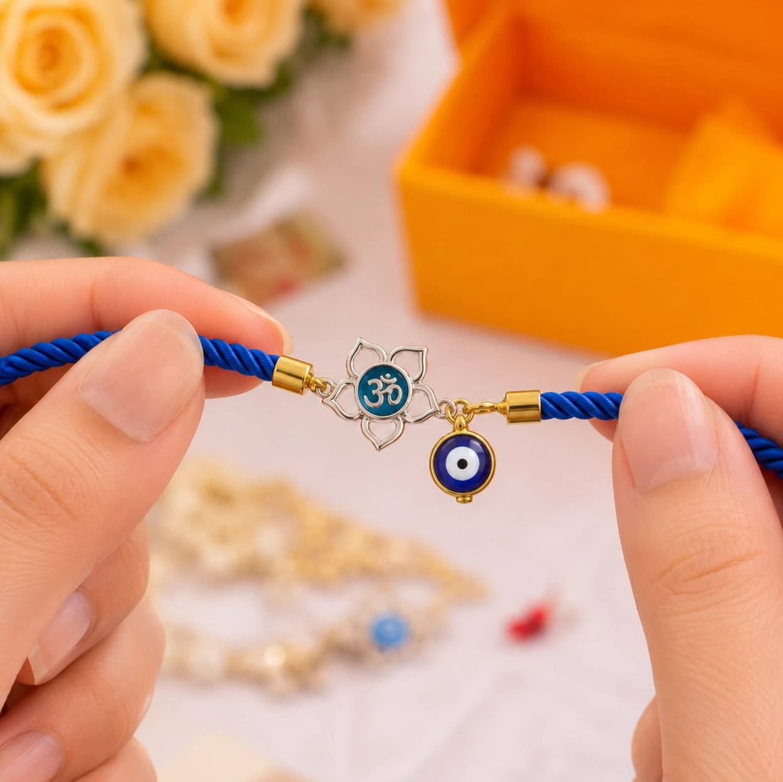 Lotus Om Adjustable Silver Rakhi