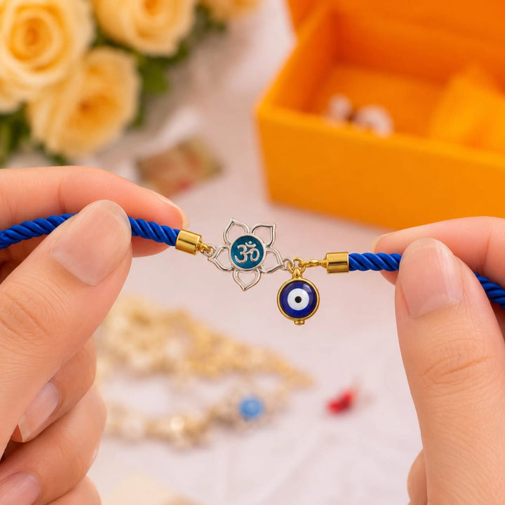 Lotus Om Adjustable Silver Rakhi