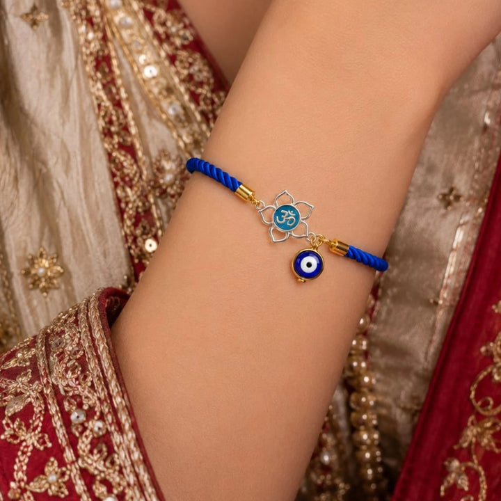 Lotus Om Adjustable Silver Rakhi