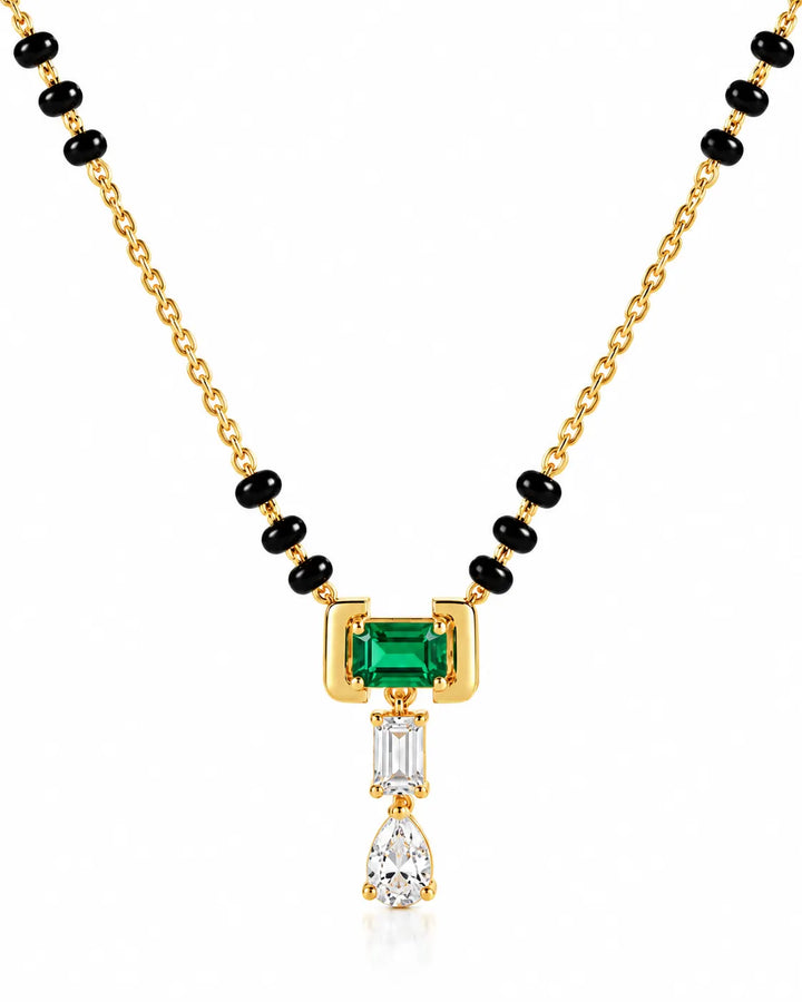 Green Emerald Mangalsutra | Gold Vermeil