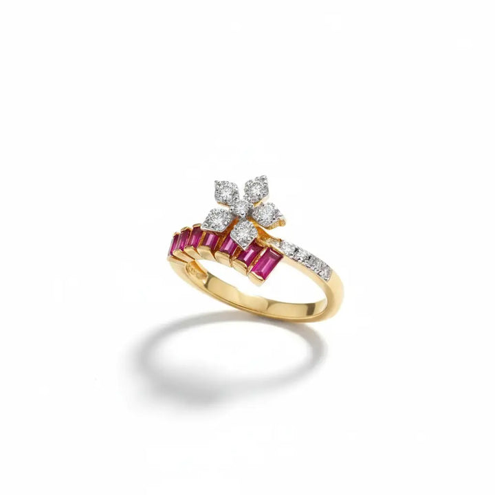 Floral Ruby Monzonite Diamond Ring