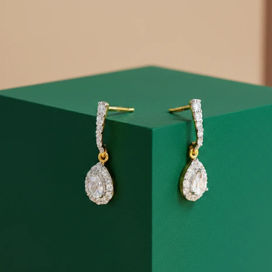Pear Halo Drop Earrings | Gold Vermeil