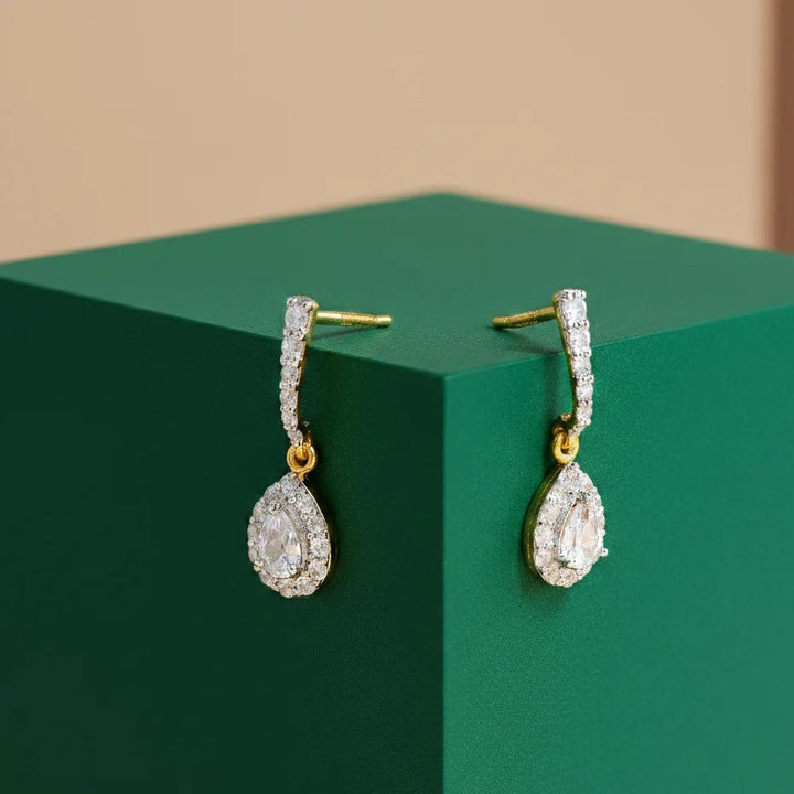 Pear Halo Drop Earrings | Gold Vermeil