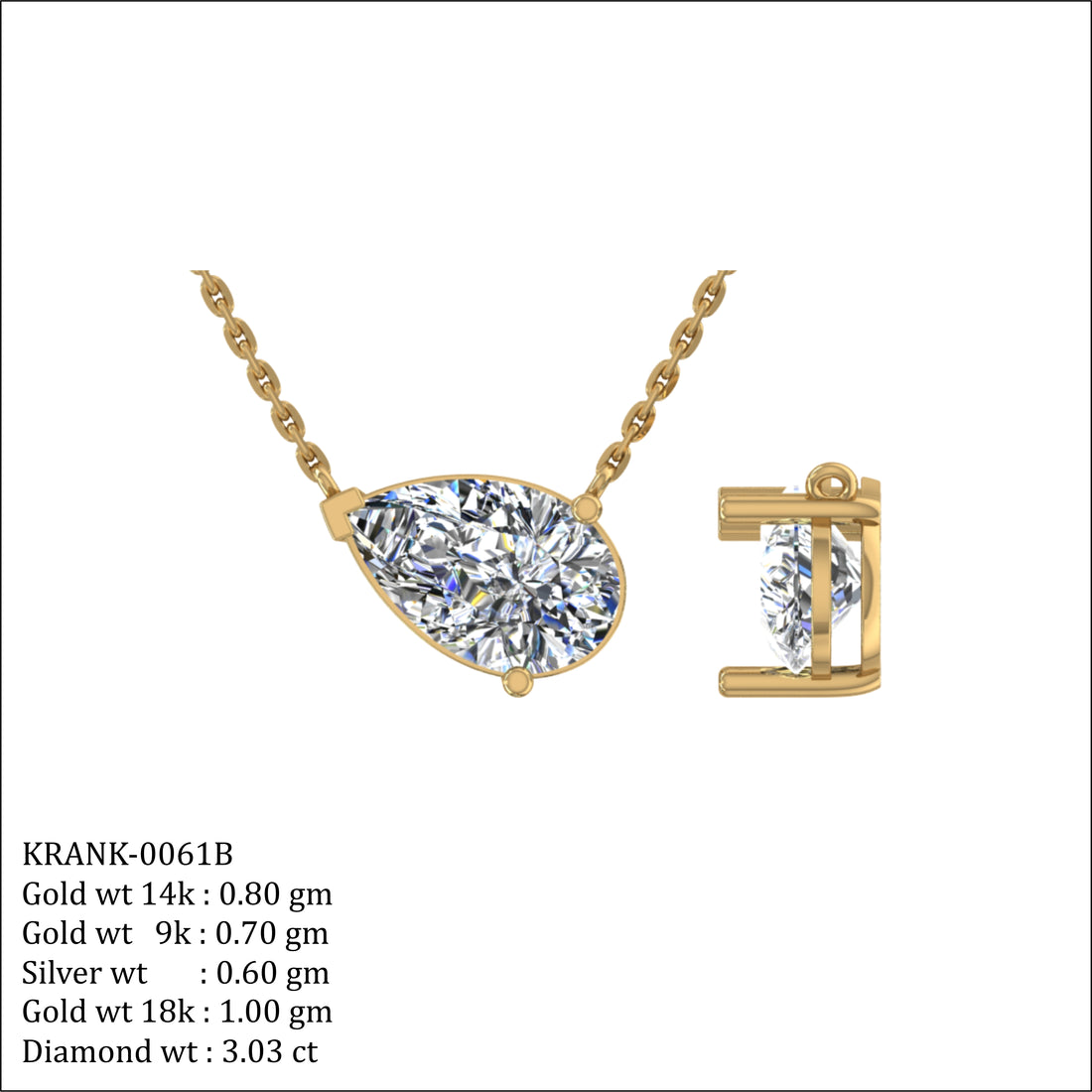 Pear Solitaire Necklace 3 ct