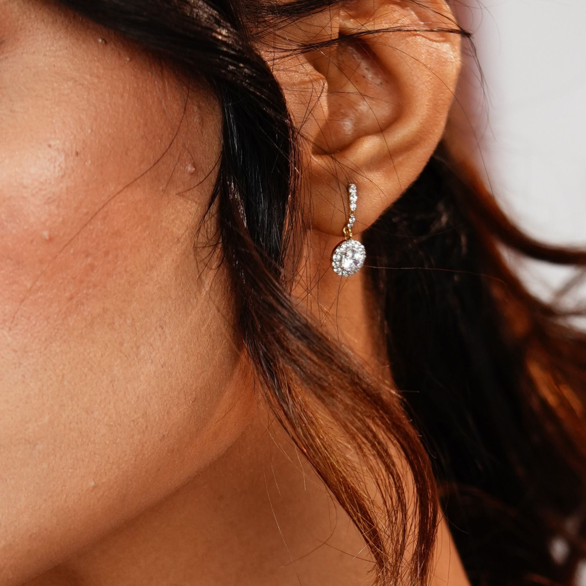 Elegant Halo Drop Earrings | Gold Plated