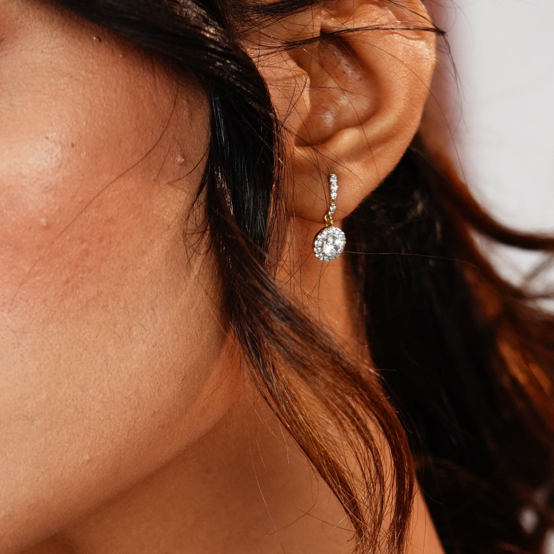 Elegant Halo Drop Earrings | Gold Plated