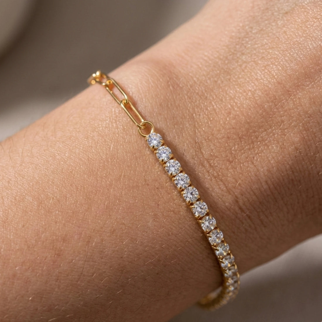 White Tennis Paperclip Bracelet