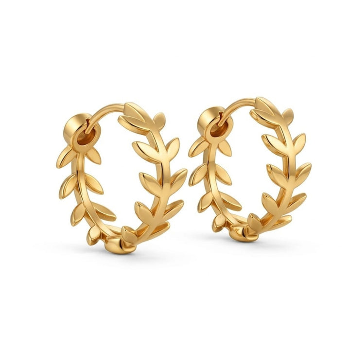 Leaf Motif Hoop Earrings | Gold Plated