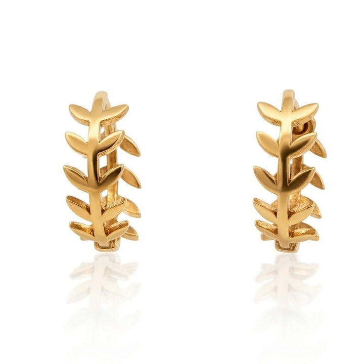 Leaf Motif Hoop Earrings | Gold Plated