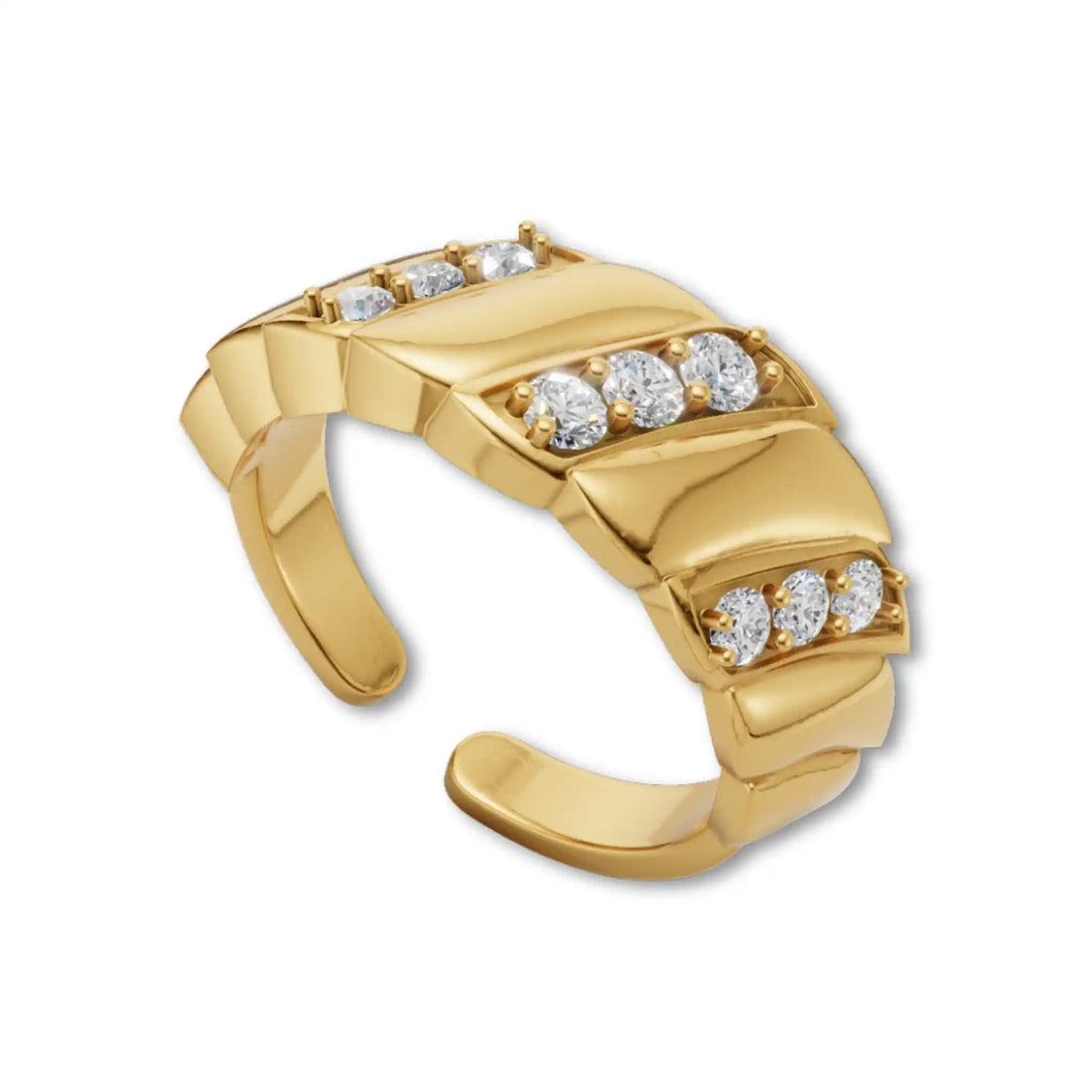 Gold-Plated Adjustable Monzonite Diamond Ring