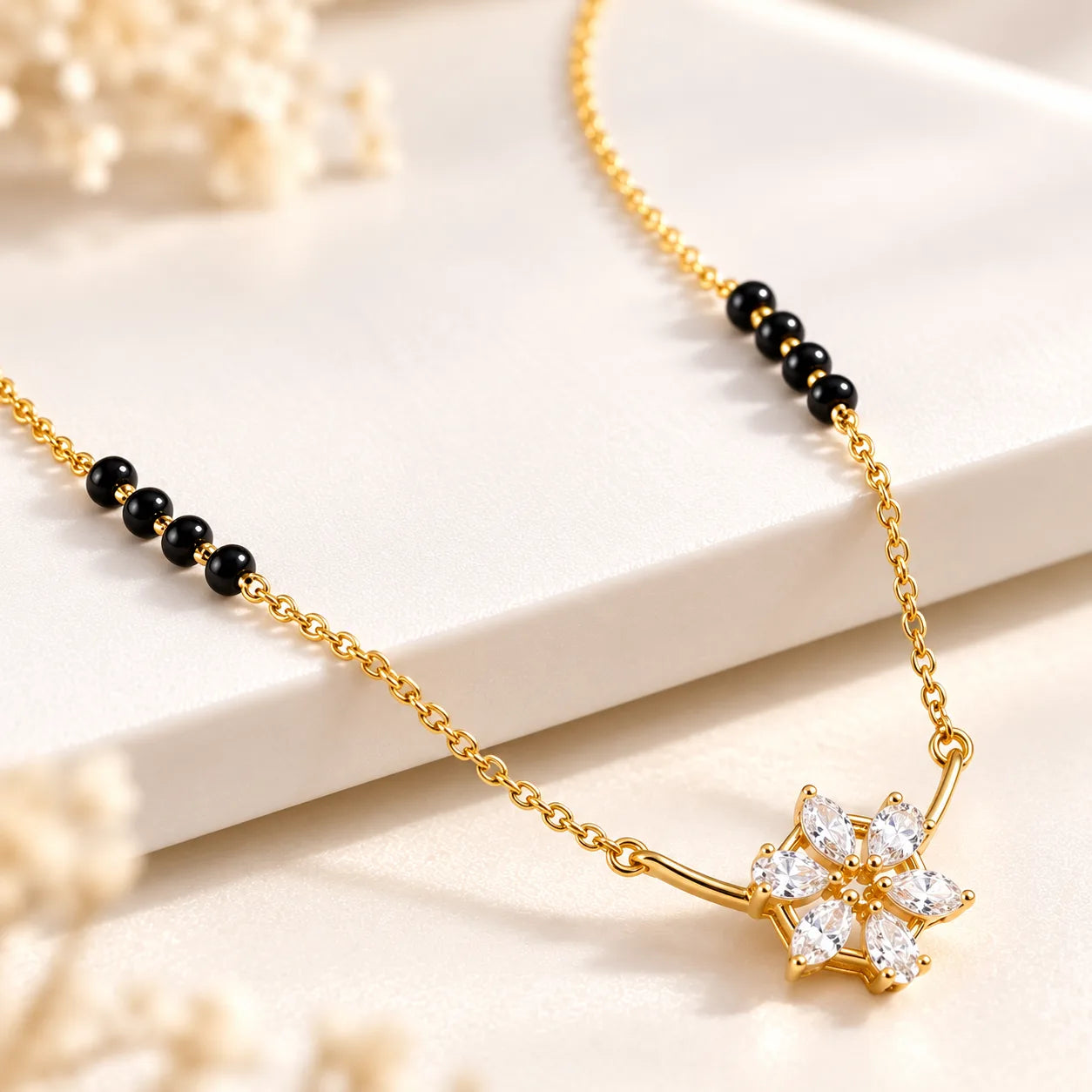 Floral Diamond Mangalsutra | Gold Vermeil