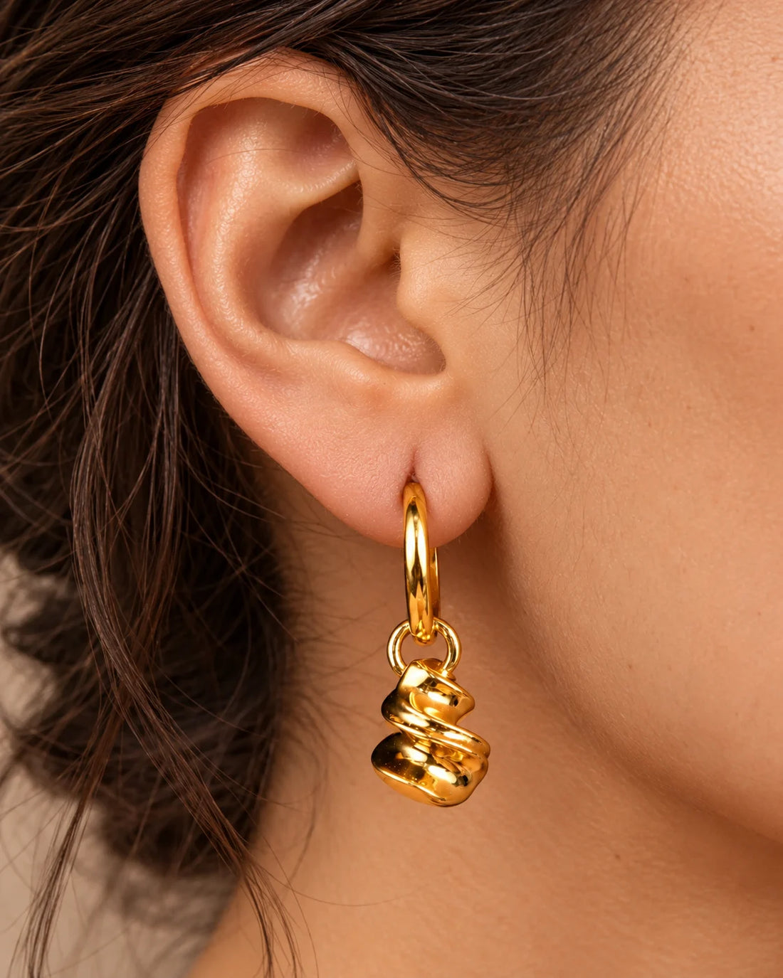 Spiral Drop Hoop Earrings | 18kt Gold Vermeil