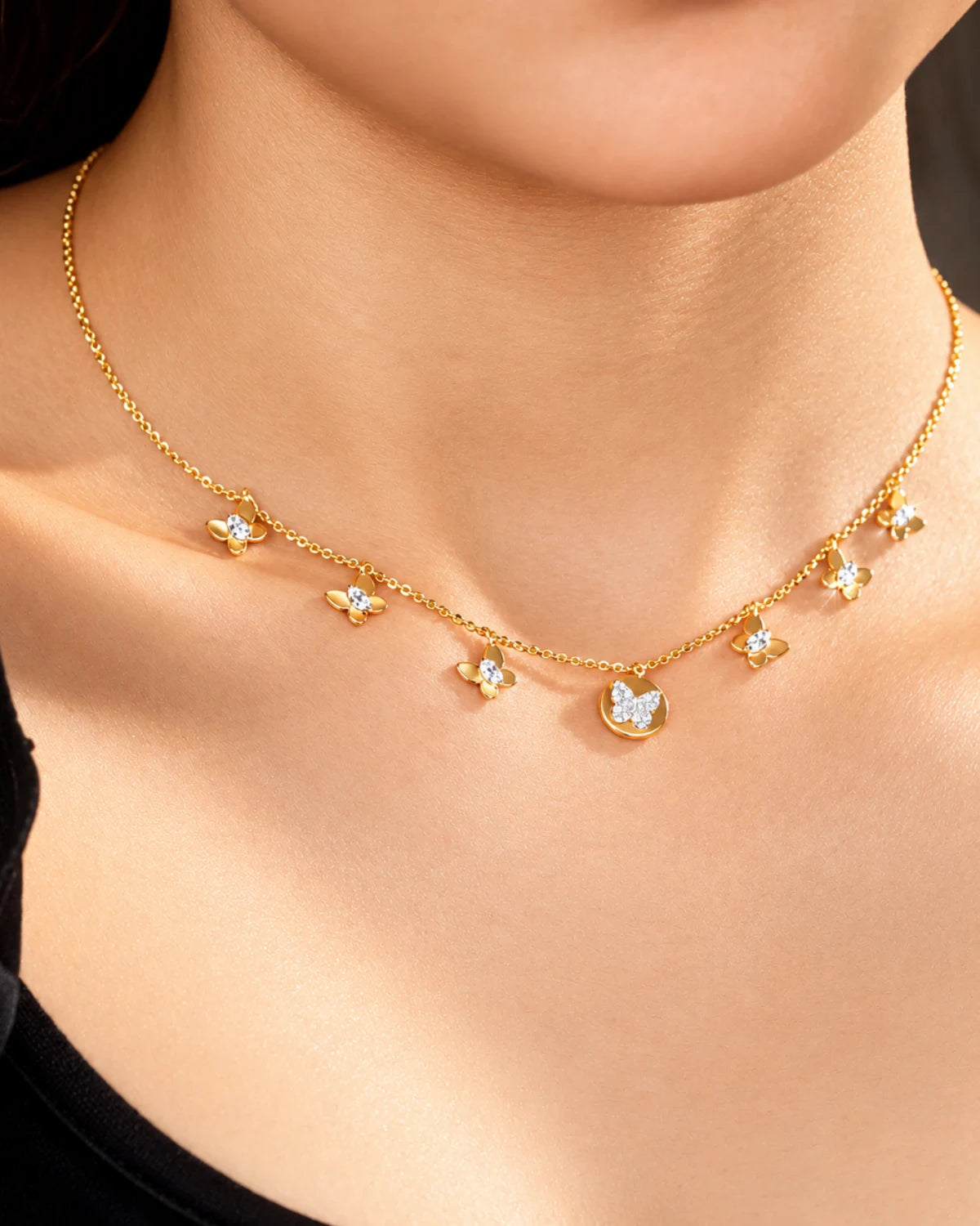 Butterfly Diamond Charm Necklace