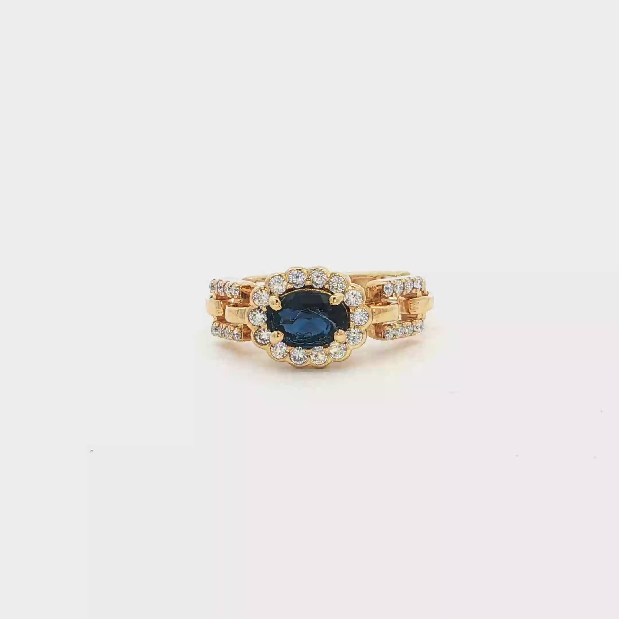 Blue Oval Stone Statement Chain Ring