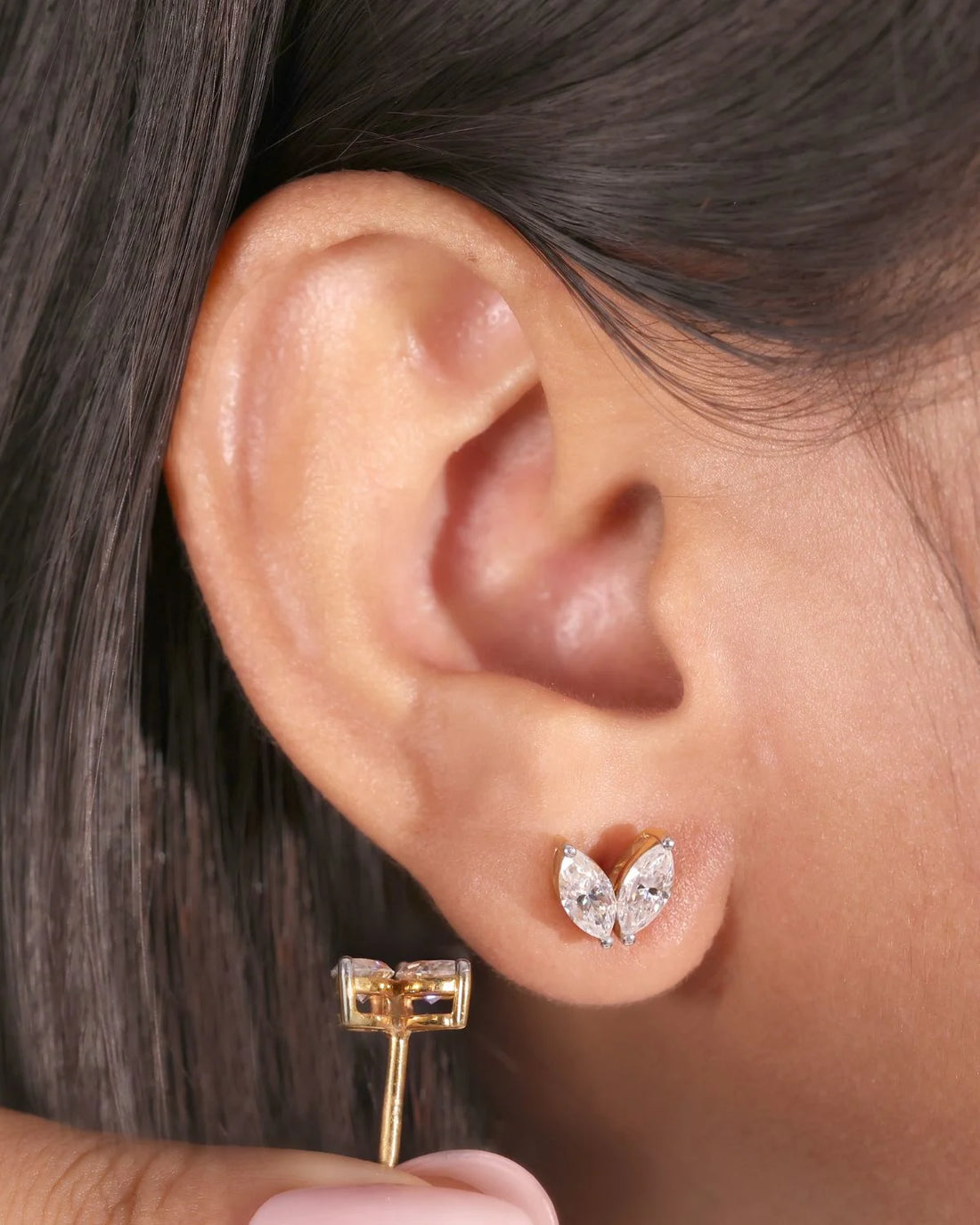 Butterfly Pear-Cut Monzonite Stud Earrings | Gold Vermeil